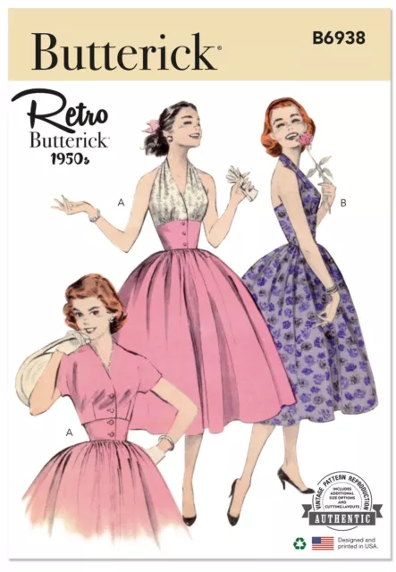 BUTTERICK SEWING PATTERN 6938 MISSES 16-24 RETRO VINTAGE 50s HALTER DRESS JACKET