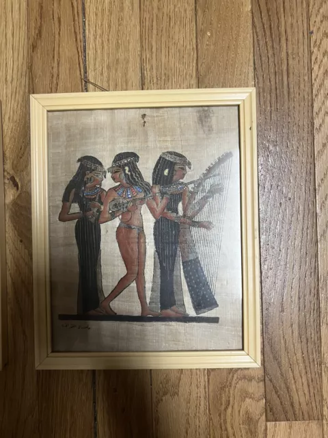 Authentic Framed Hand Painted Ancient Egyptian Papyrus,  Replica From Pyramids