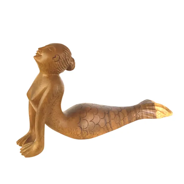 Mermaid Yoga Statue Cobra Pose Asana Wood carving handmade Bali Art sculpture