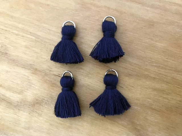 4 x Cotton Tassels 20mm 2cm Long - NAVY - great for earrings & accessories