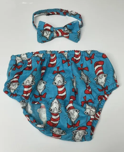 Handmade Dr. Suess Diaper Cover Bowtie or hairbow Size 3-6 Months