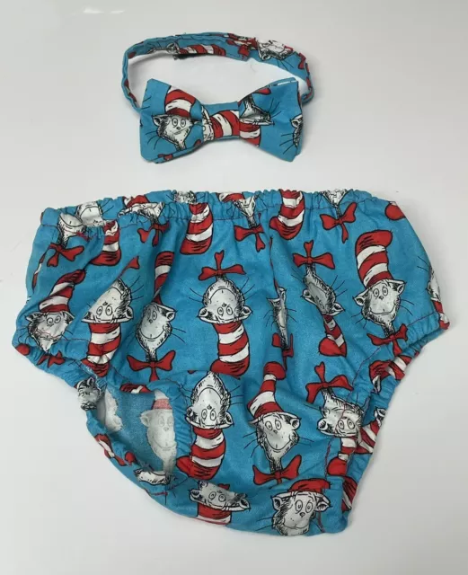 Handmade Dr. Suess Diaper Cover Bowtie or hairbow Size 3-6 Months