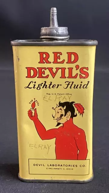Red Devils Lighter Fluid Tin Fuel Can Petrol Shop Garage Advertising