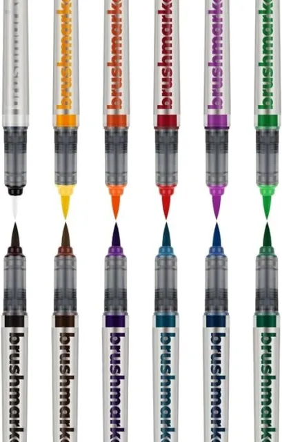 Karin Junior Basic Colours Brush Markers with Blender, Black (Pack of 12) 27C10