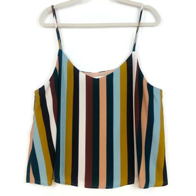 Leith Multicolor Stripe Spaghetti Strap Satin Tank Top Womens Sz-XL Sleeveless