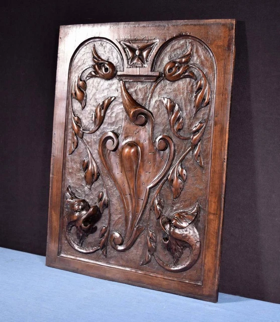 *French Antique Deep Carved Panel Door Solid Walnut Wood with Griffins 2