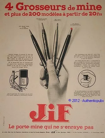 Publicite Ancienne De 1932 Porte Mine Crayon 4 Grosseurs Jif French Ad Pen