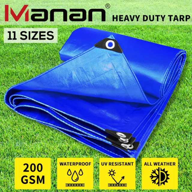 Manan Tarp Heavy Duty 200GSM Tarpaulin Waterproof Tent Cover Poly Sun Camping