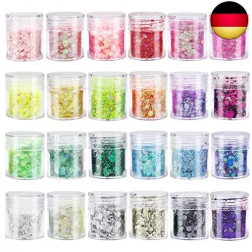 Fluoreszierendes Glitzer 24 Farben, Glitzer Holographische Pailletten Set,