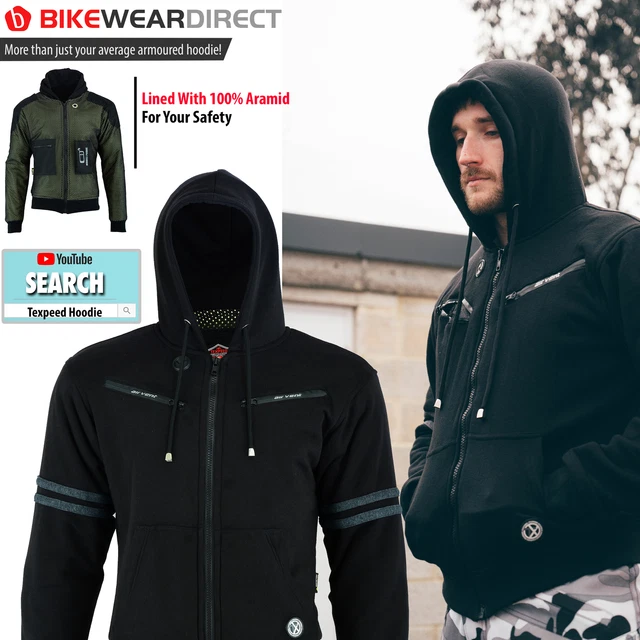 Felpa con cappuccio moto completamente rinforzata armatura giacca biker realizzata con aramide