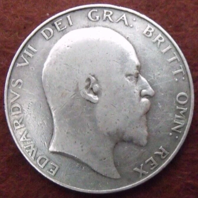 1907 EDWARD VII SILVER HALF CROWN  ( .925 Silver )  British 2/6 Coin.   181