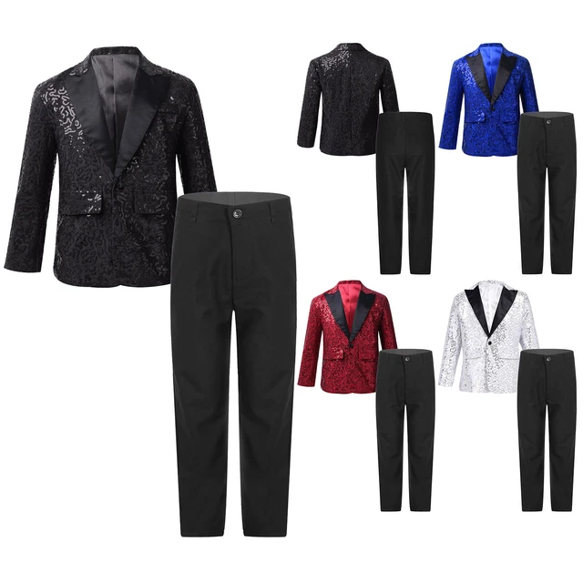 Set tuta formale ragazzo iEFiEL scintillante paillettes con un bottone giacca blazer con pantaloni