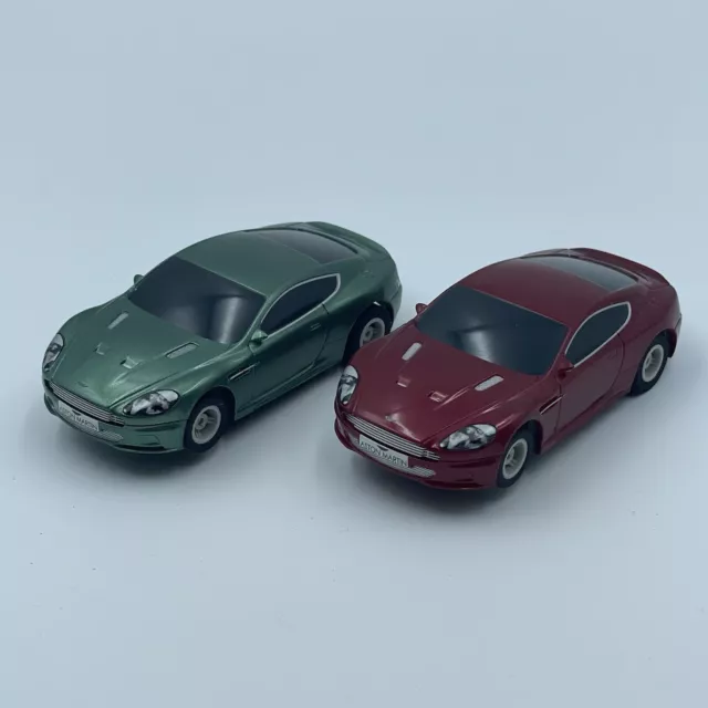 Micro Scalextric Aston Martin Green & Red Cars