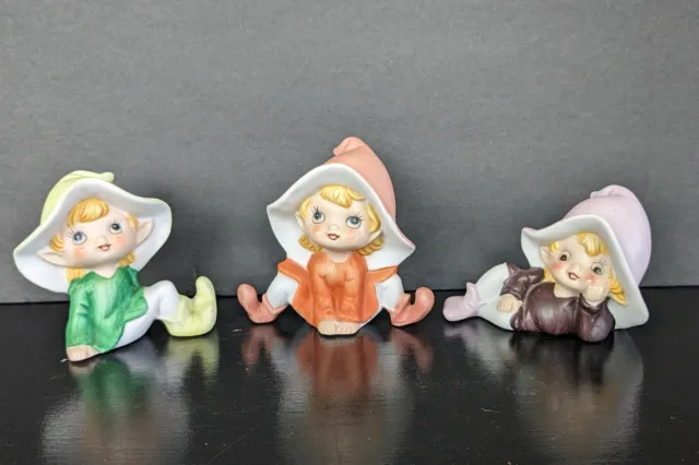 Vintage Ceramic Homco Elf's Fairy #5213 Set Of Three Figurines