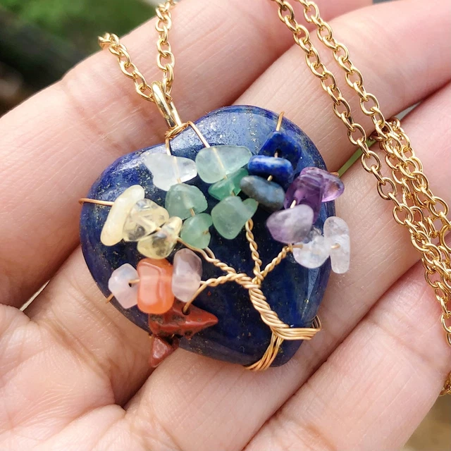 Lapis Lazuli Gem Tree Of Life Water-Drop Necklace Chakra Reiki Healing Amulet