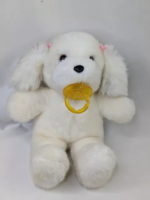 Dakin White Dog Plush 12 Inch Pacifier 1987 Stuffed Animal Toy