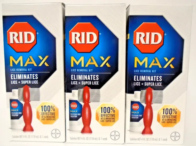 3 RID MAX Lice Removal Kits Eliminates Super Lice Medicated Hair Treatment/Comb