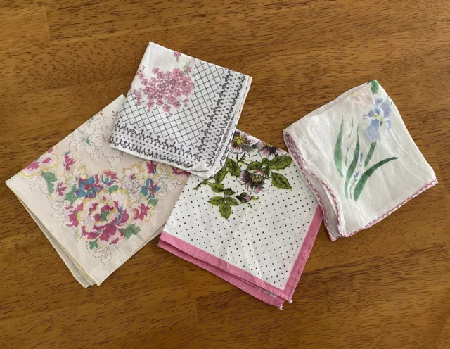 Pink Floral Hankies Vintage 1950s Cotton Handkerchief Hanky Mixed Lot 4