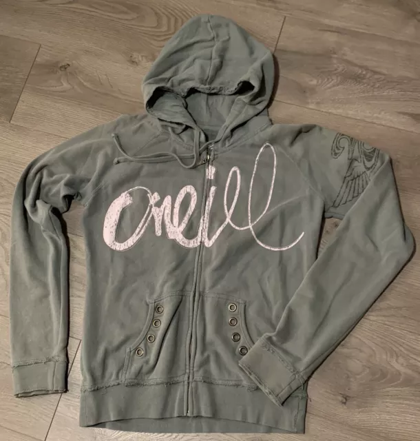 O’Neill Jacket Women’s Large Full Zip Hoodie Distressed Army Green Juniors