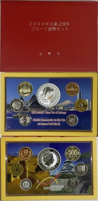 Japan 2006 Australian Joint 7 Proof Coins Set Year of Exchange + Silver $1 PS60