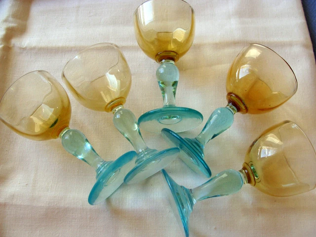 Lot De 3 Verres à Liqueur Georges Sand Par Portieux – Bleu, Style Vintage