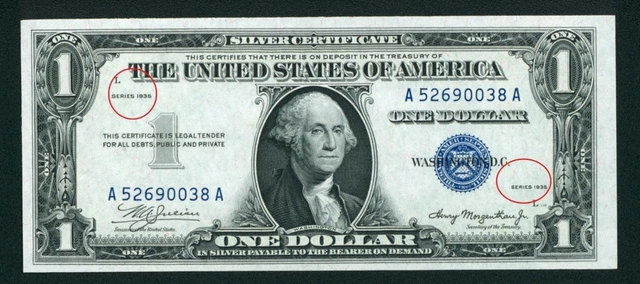Fr.#1607 $1 1935 (AU) ((DOUBLE DATED)) Silver Certificate (3rd of 3 consecutive)