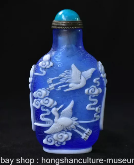 3" Old Chinese Coloured glaze Dynasty Cranes Snuff box Snuff Bottle Statue