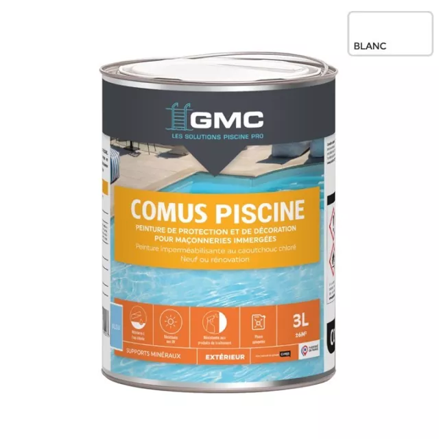 COMUS PISCINE GMC - Blanc 3L - Peinture pour piscines et maçonnerie en immersion