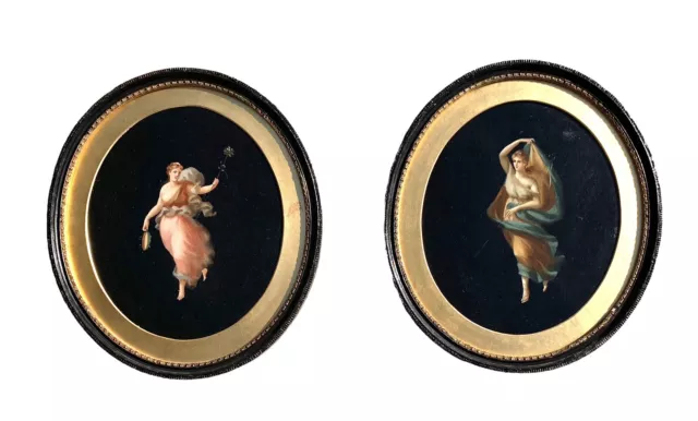 Pair of Grand Tour Paintings of Maenads ~ Bacchus, Pompeii ~ 19th Century