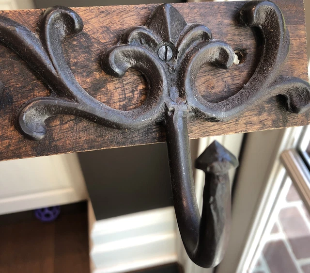 Fleur De Lis Bronze Cast Iron Coat Rack 3-Hook Hanger Wall Mount