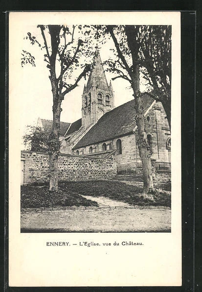 CPA Ennery, l´Eglise, vue du Chateau