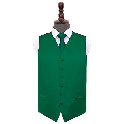 DQT RASO SEMPLICE TINTA UNITA Verde Smeraldo Da Uomo Da Sposa Panciotto & Cravatta Set S-5XL