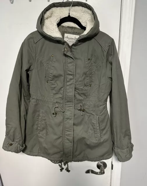 American Rag Cie Sz SMALL Full Zip Coat Hooded Utility Jacket Olive Green