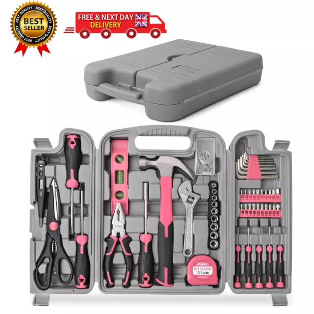 56pc Pink Home  Office Womens DIY Tool Kit Set Complete Ladies Household Tool UK