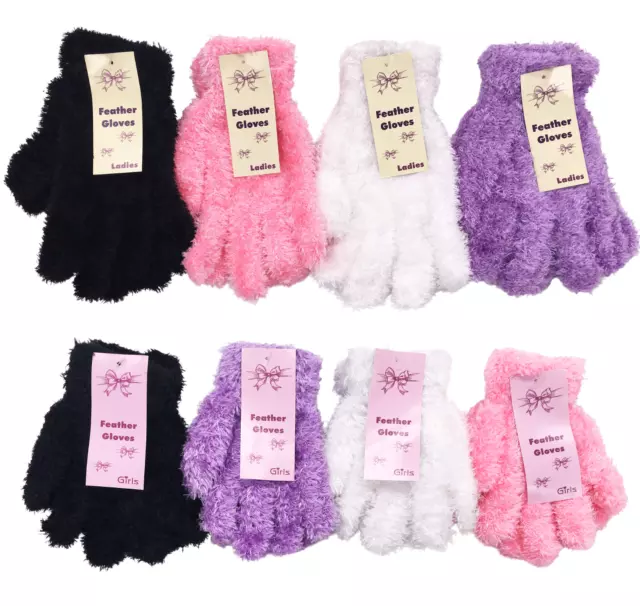 Girls Ladies Children Feather Touch Fluffy Soft Thermal Winter Warm Cosy Gloves