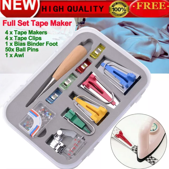 60PCS Bias Binding Tape Maker Kit Quilting Binder Fabric Sewing Foot Tool Set &H 2