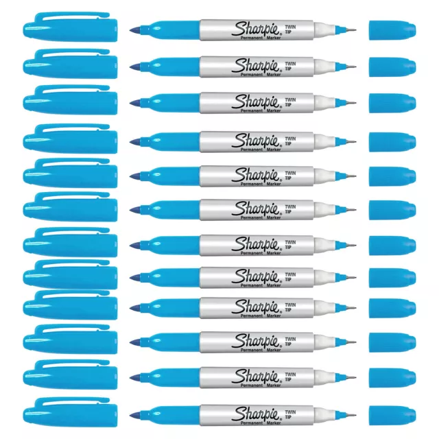 Sharpie Twin-Tip Permanent Marker, Fine and Ultra Fine, Turquoise, 12-Count