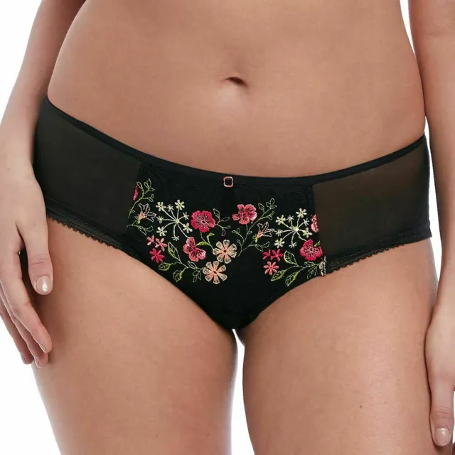 Freya Rhea Short Brief Size XS 8 10 Black Floral Embroidered Mesh Knickers 2396