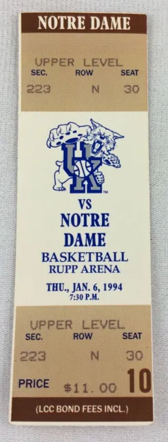1994 01/06 Notre Dame Irish at Kentucky Wildcats Basketball Full Ticket