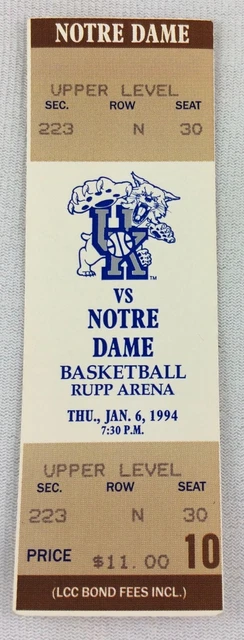 1994 01/06 Notre Dame Irish at Kentucky Wildcats Basketball Full Ticket