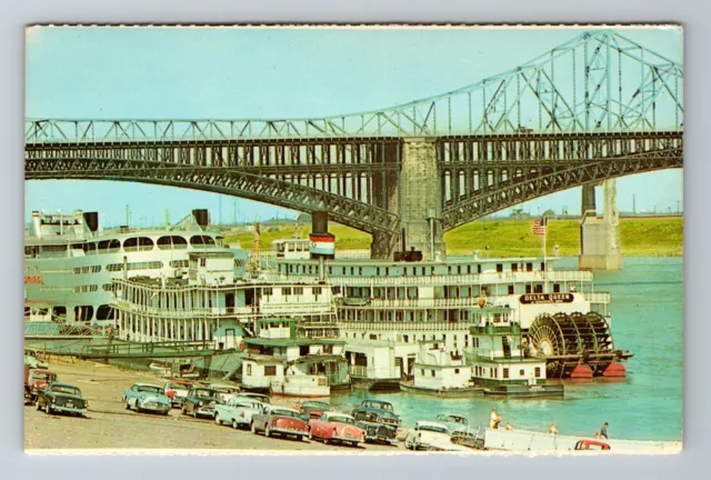 St. Louis MO-Missouri, Delta Queen Docked, Classic Cars Vintage Postcard