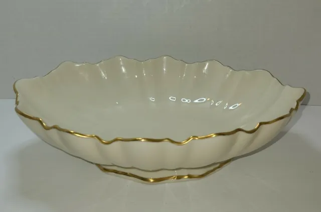 Vintage Lenox Symphony Oval Scalloped Edge Footed Bowl Cream Gold Trim