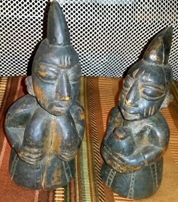 Antique Pair Carved Wood African Tribal Art Baule Ivory Coast Couple Figures