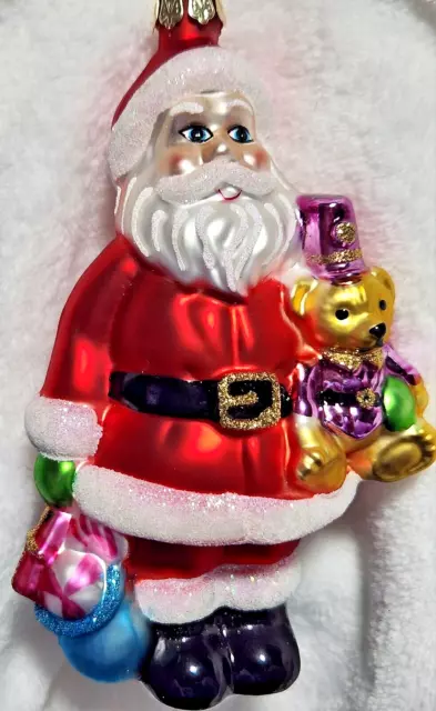 Gorgeous Macy's Hand Painted Santa Ready w/ 🎁 &🧸Glass Christmas Ornament $20