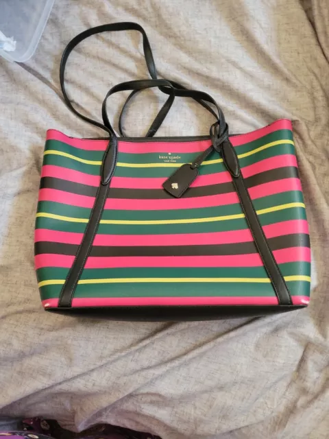 Kate Spade Cara Large Zip Top Tote Bag Wrapping Paper Pattern *Some wear*