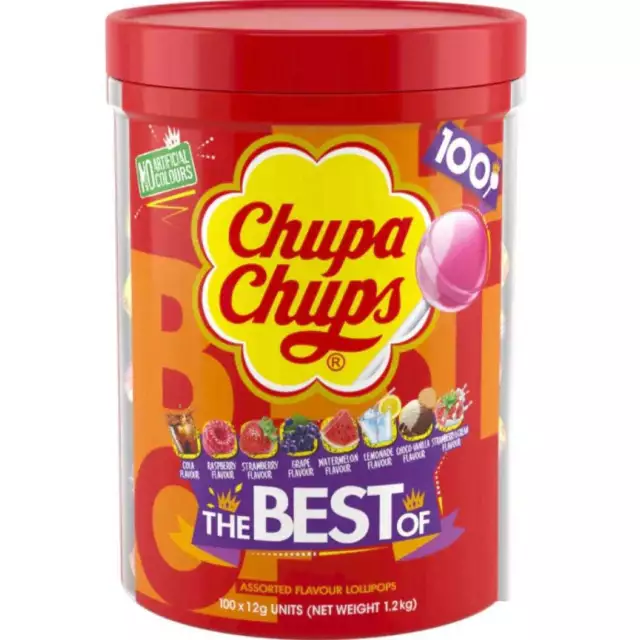 NEW Chupa Chups Lollipops 100 Pack Tub Assorted Flavours