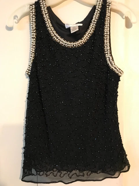 Draper & Damon's Blouse 8P Beaded Embroidered Pearls Evening Silk Lining