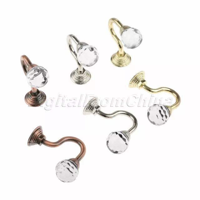 2Pcs Round Crystal Home Wall Decor Mounted Curtain Pole Hooks Hanger with Screws
