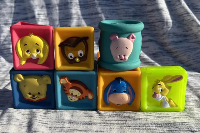 Vintage Disney Winnie The Pooh& Friends Baby Soft Blocks Set/7 Squeezable #7