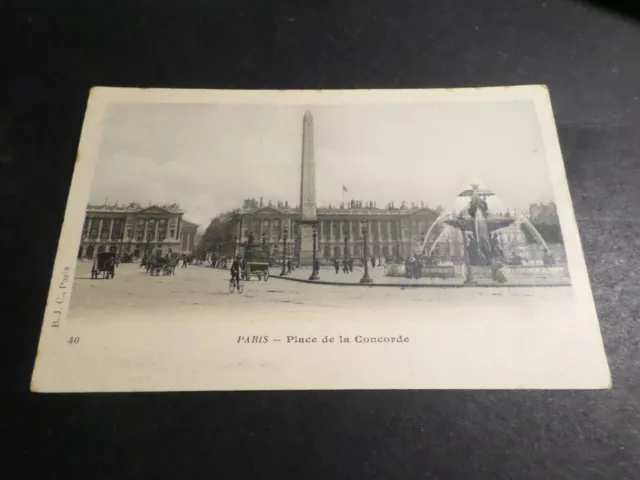 CPA Paris, Place Of La Concorde, Bikes, Carriages, French Version Postcard